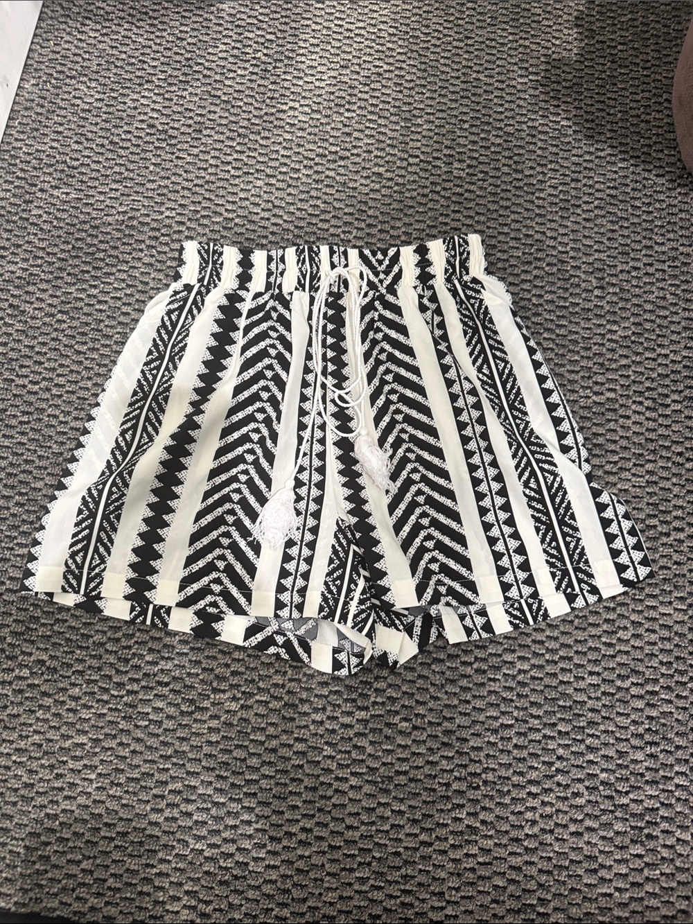 Women’s Black & White Striped Tribal Print Lounge Shorts